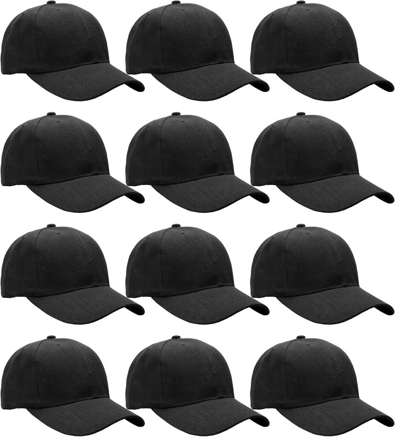 Falari Wholesale Bulk Lot 12-Pack Baseball Cap Adjustable Size Plain Blank Solid Color - Image 1